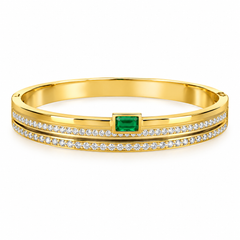 Iniya Jewels Waterproof 18K Gold-Plated Demi-Fine Green Stone & White Cubic Zirconia Studded Anti Tarnish Bracelet | High Grade Stainless Steel Gold Bracelet for daily use and Office wear | Gold