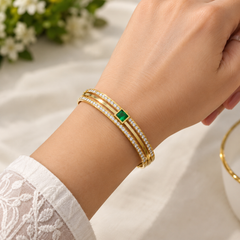 Iniya Jewels Waterproof 18K Gold-Plated Demi-Fine Green Stone & White Cubic Zirconia Studded Anti Tarnish Bracelet | High Grade Stainless Steel Gold Bracelet for daily use and Office wear | Gold
