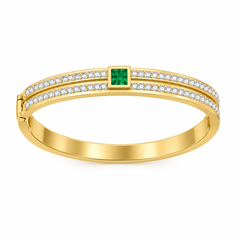 Iniya Jewels Waterproof 18K Gold-Plated Demi-Fine Green Stone & White Cubic Zirconia Studded Anti Tarnish Bracelet | High Grade Stainless Steel Gold Bracelet for daily use and Office wear | Gold