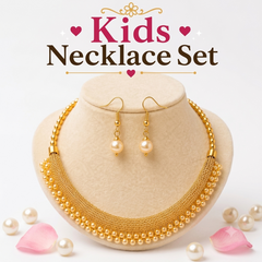 Kids Golden Beaded Necklace Set with Pearl Earrings | Traditional Jewellery Set for Girls