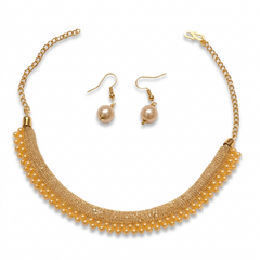 Kids Golden Beaded Necklace Set with Pearl Earrings | Traditional Jewellery Set for Girls