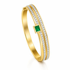 Iniya Jewels Waterproof 18K Gold-Plated Demi-Fine Green Stone & White Cubic Zirconia Studded Anti Tarnish Bracelet | High Grade Stainless Steel Gold Bracelet for daily use and Office wear | Gold