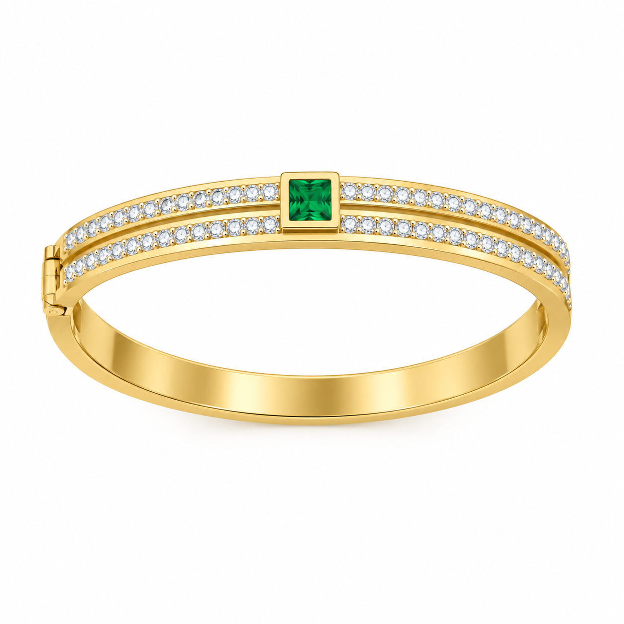 Iniya Jewels Waterproof 18K Gold-Plated Demi-Fine Green Stone & White Cubic Zirconia Studded Anti Tarnish Bracelet | High Grade Stainless Steel Gold Bracelet for daily use and Office wear | Gold